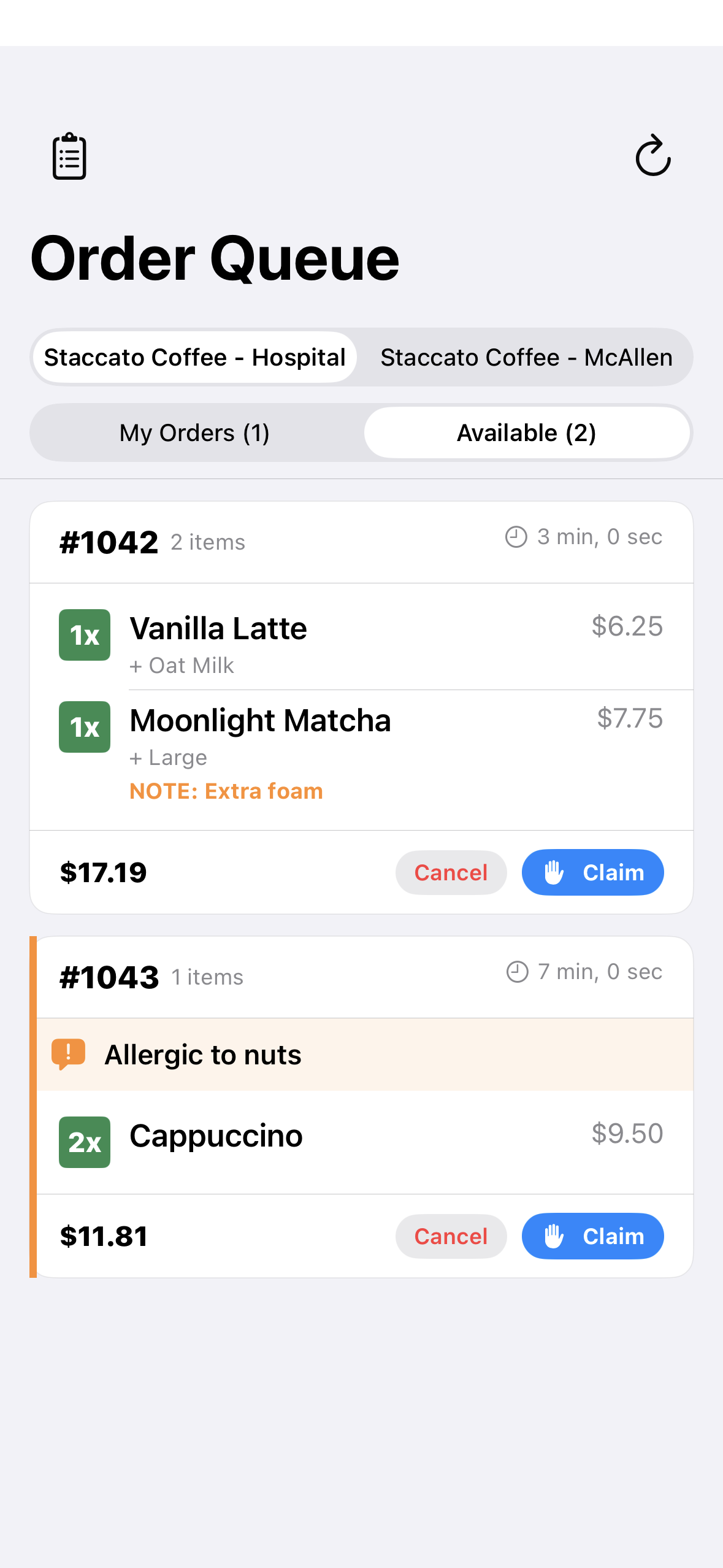 Staff Order Queue